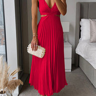 WW | Plissierter Plunge Midi-Kleid