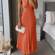 WW | Plissierter Plunge Midi-Kleid
