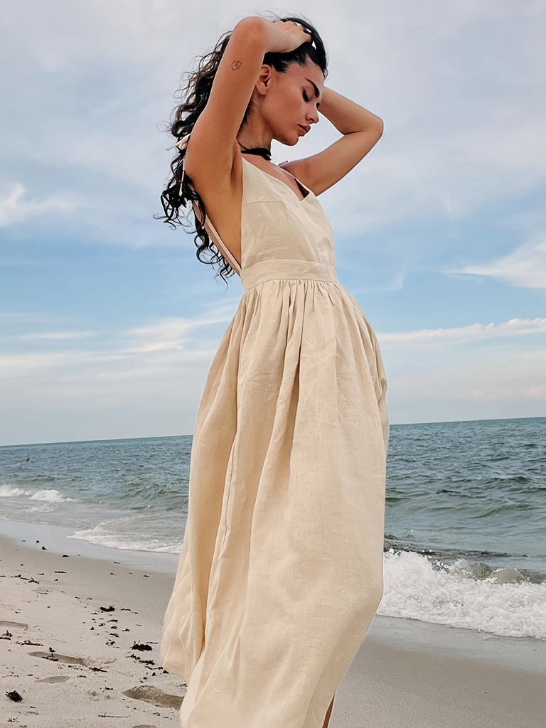 WW | Boho Maxi Sommerkleid Mit Offenem Rücken Und Schleifen Trägern