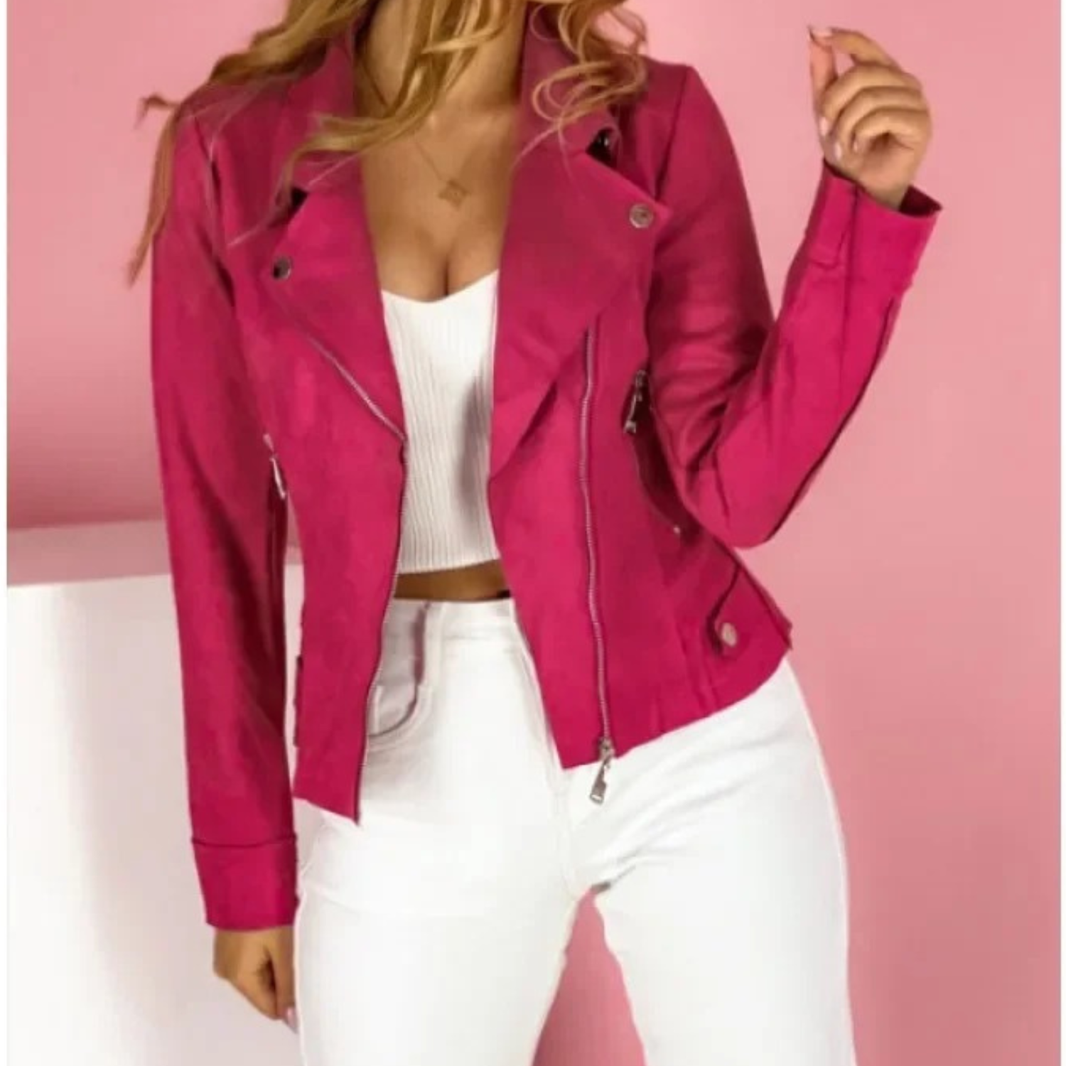 WW - Damenlederjacke mit umklappbarem Kragen