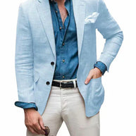 WW | Herren Leinen Blazer Strand Hochzeit Lässig Tailored Fit Solide Farbe Einreihig Zwei Knöpfe