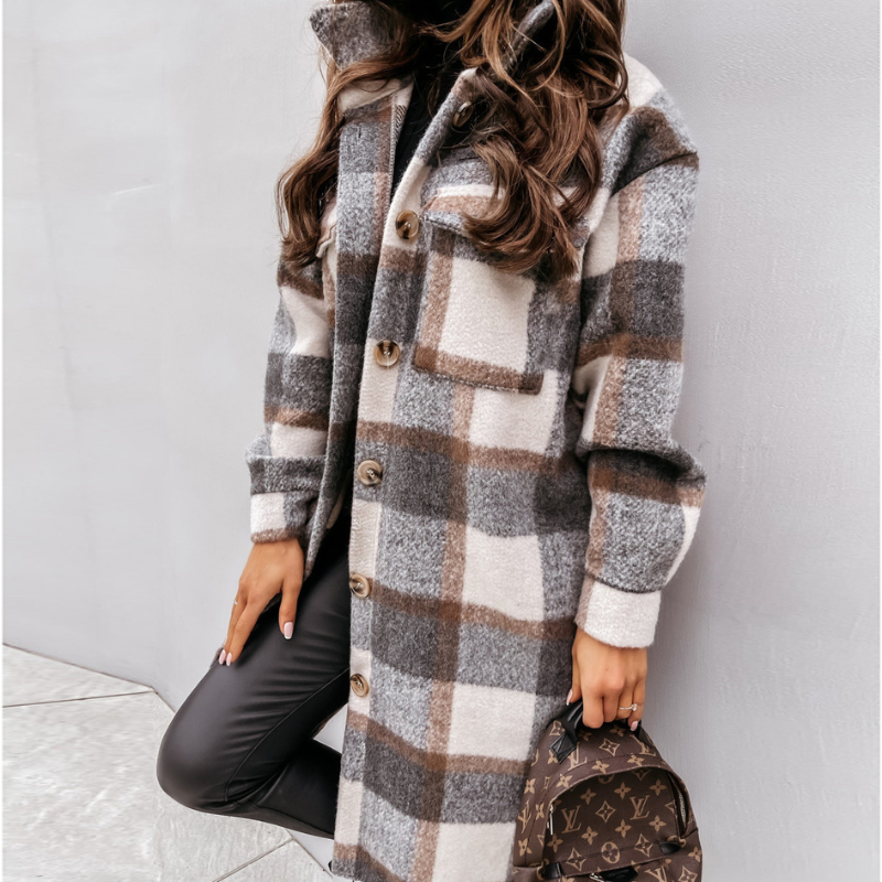 W&W Mode | Schicker Herbst Lange Kariertes Jacket für Frauen