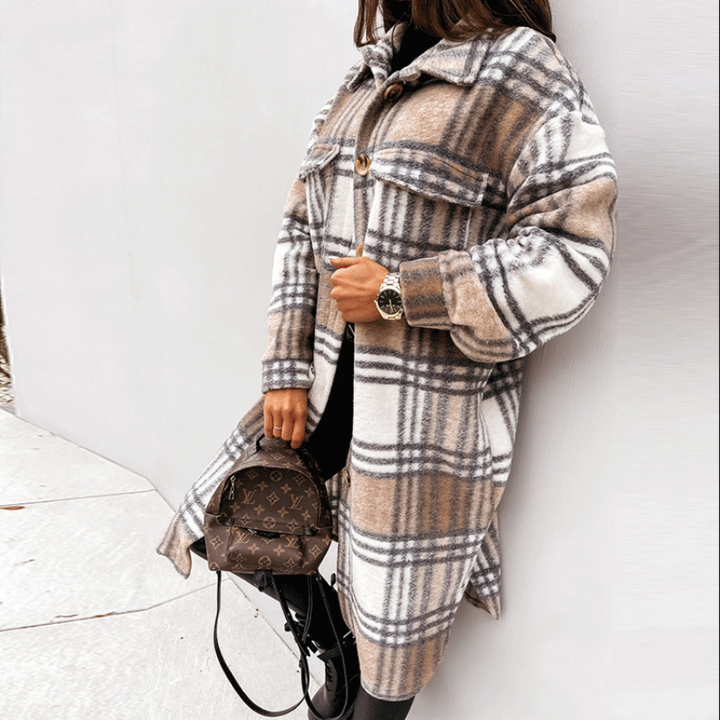 W&W Mode | Schicker Herbst Lange Kariertes Jacket für Frauen