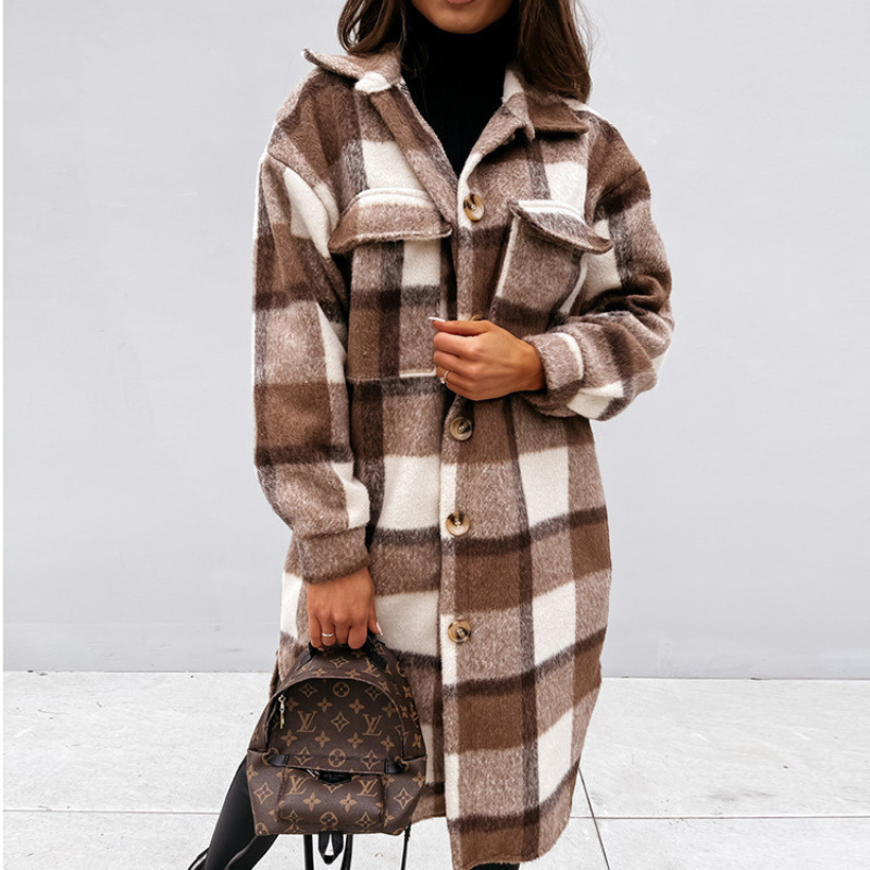 W&W Mode | Schicker Herbst Lange Kariertes Jacket für Frauen