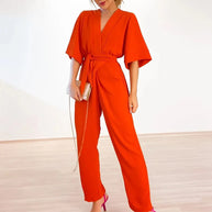 WW | Schlichter Jumpsuit Mit V-Ausschnitt Und Kurzen Ärmeln