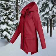 WW | Hooded Raincoat - Thigh-Length Zip Front Raincoat