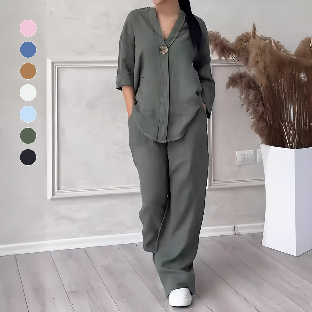 WW | und weite Hose aus Baumwolle und Leinen für Damen mit hoher Taille