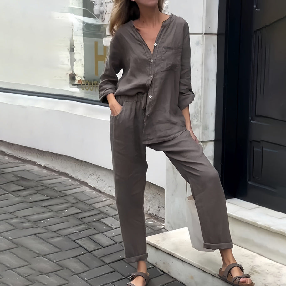WW | Langarmhemd und Hose aus Baumwolle und Leinen für Damen