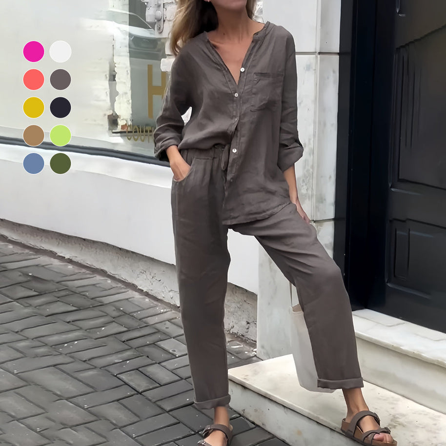 WW | Langarmhemd und Hose aus Baumwolle und Leinen für Damen