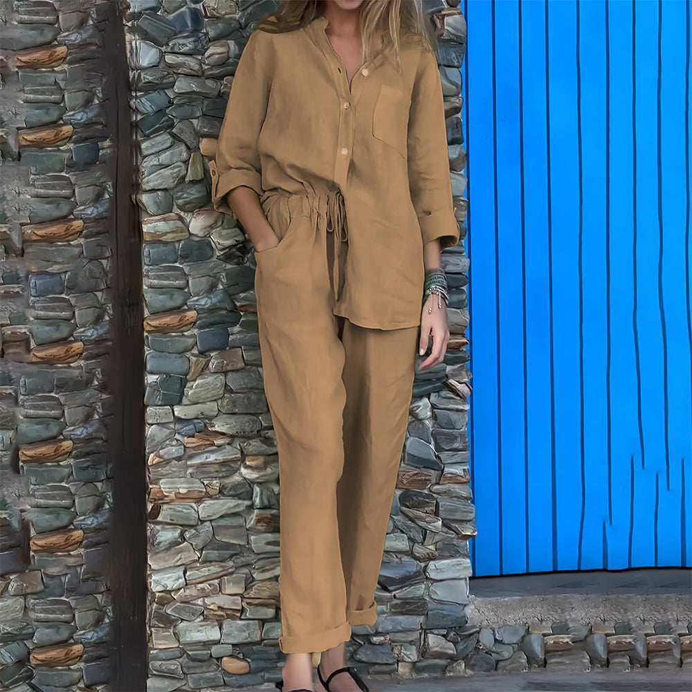 WW | Langarmhemd und Hose aus Baumwolle und Leinen für Damen