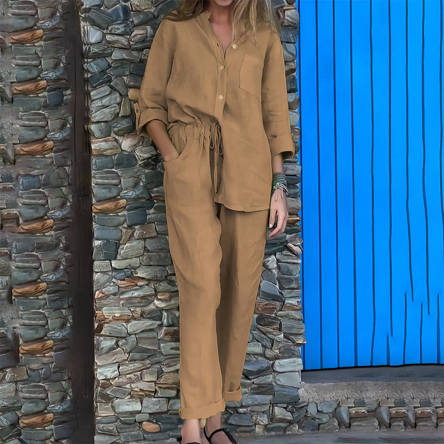 WW | Langarmhemd und Hose aus Baumwolle und Leinen für Damen