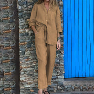 WW | Langarmhemd und Hose aus Baumwolle und Leinen für Damen