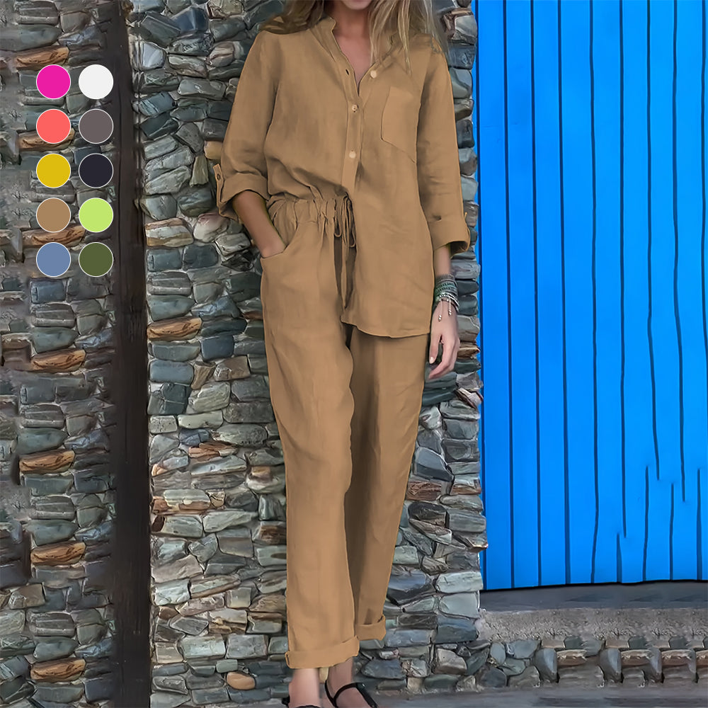 WW | Langarmhemd und Hose aus Baumwolle und Leinen für Damen