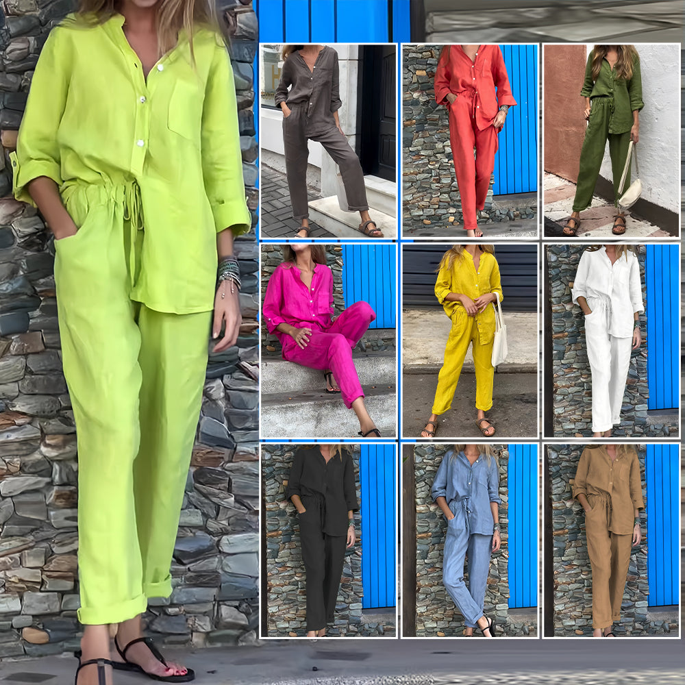 WW | Langarmhemd und Hose aus Baumwolle und Leinen für Damen