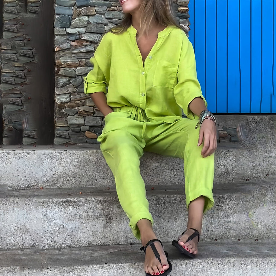 WW | Langarmhemd und Hose aus Baumwolle und Leinen für Damen