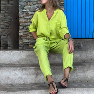 WW | Langarmhemd und Hose aus Baumwolle und Leinen für Damen