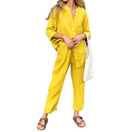 WW | Langarmhemd und Hose aus Baumwolle und Leinen für Damen