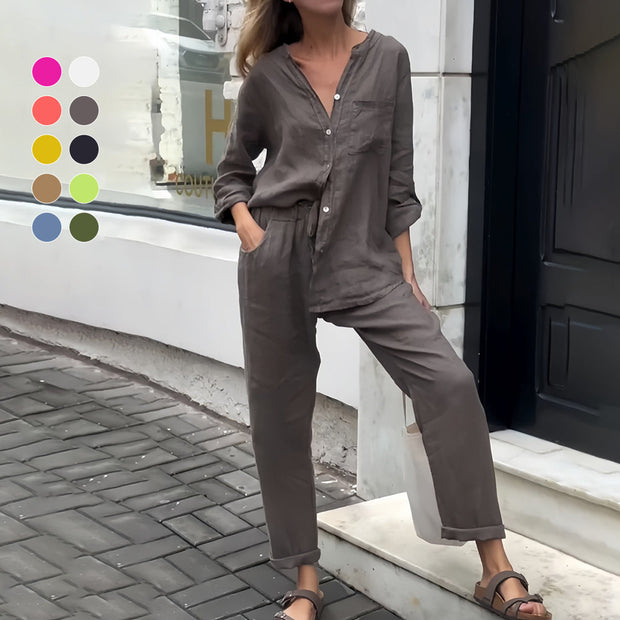 WW | Langarmhemd und Hose aus Baumwolle und Leinen für Damen