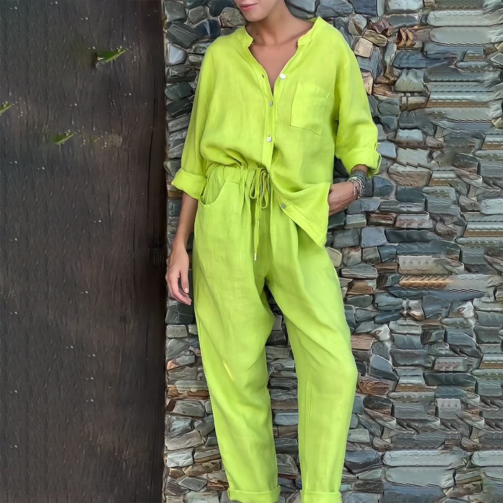 WW | Langarmhemd und Hose aus Baumwolle und Leinen für Damen