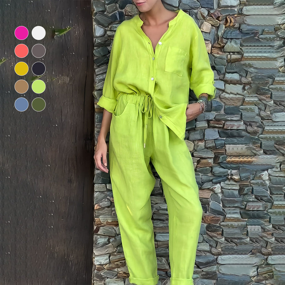 WW | Langarmhemd und Hose aus Baumwolle und Leinen für Damen