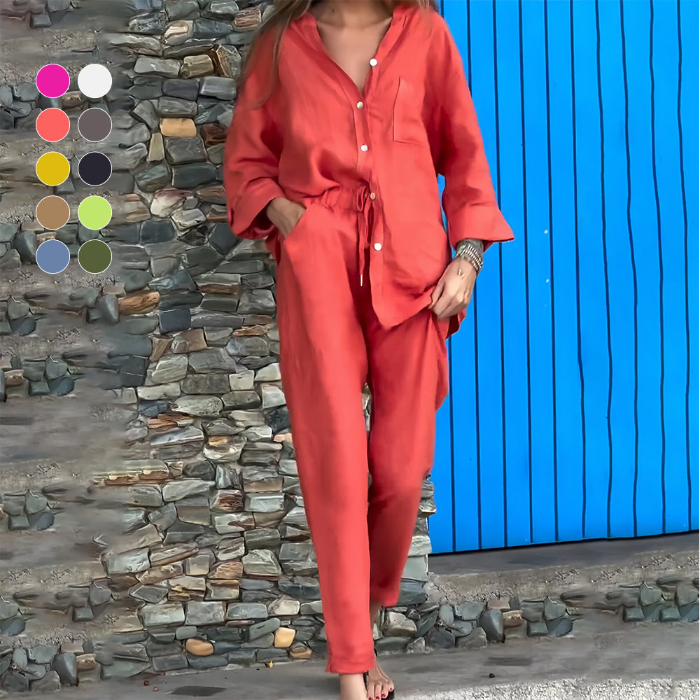 WW | Langarmhemd und Hose aus Baumwolle und Leinen für Damen