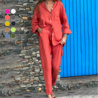 WW | Langarmhemd und Hose aus Baumwolle und Leinen für Damen