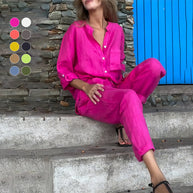 WW | Langarmhemd und Hose aus Baumwolle und Leinen für Damen