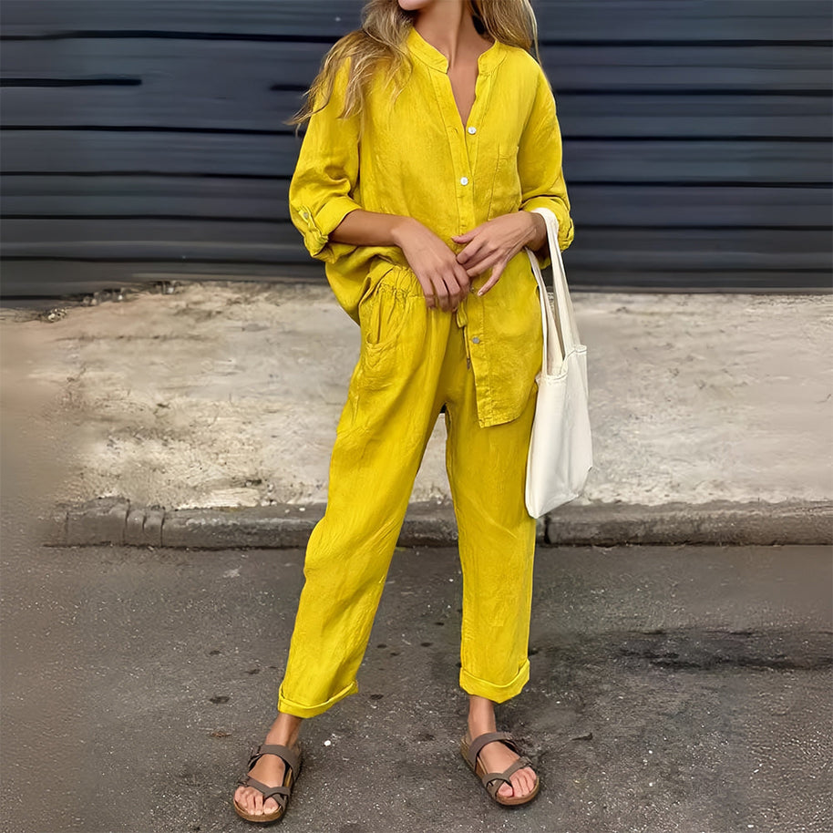 WW | Langarmhemd und Hose aus Baumwolle und Leinen für Damen