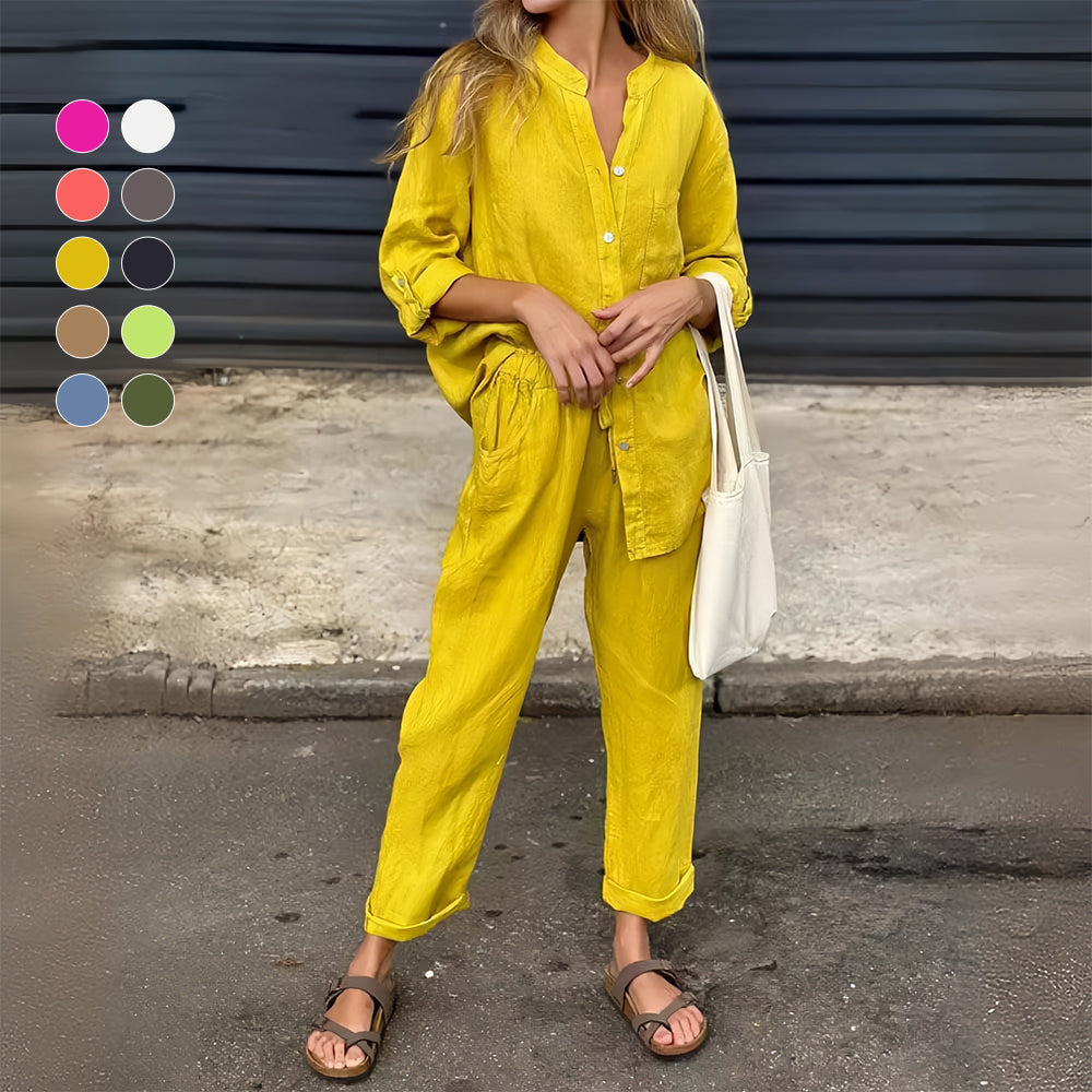 WW | Langarmhemd und Hose aus Baumwolle und Leinen für Damen