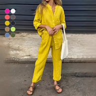 WW | Langarmhemd und Hose aus Baumwolle und Leinen für Damen