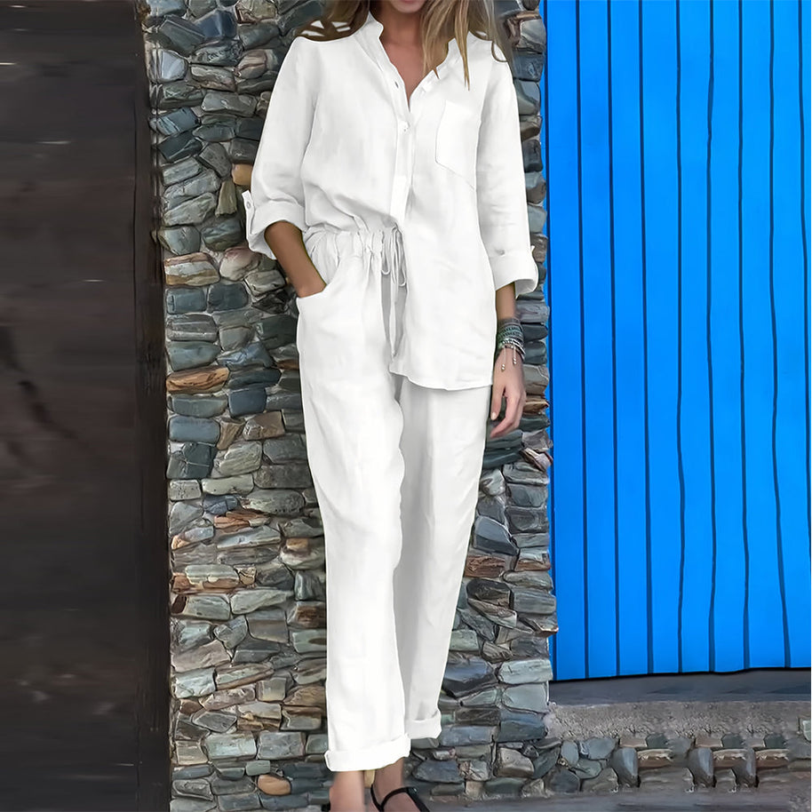 WW | Langarmhemd und Hose aus Baumwolle und Leinen für Damen