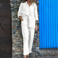 WW | Langarmhemd und Hose aus Baumwolle und Leinen für Damen