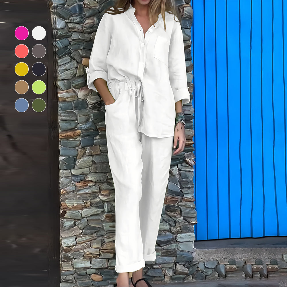 WW | Langarmhemd und Hose aus Baumwolle und Leinen für Damen