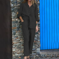 WW | Langarmhemd und Hose aus Baumwolle und Leinen für Damen