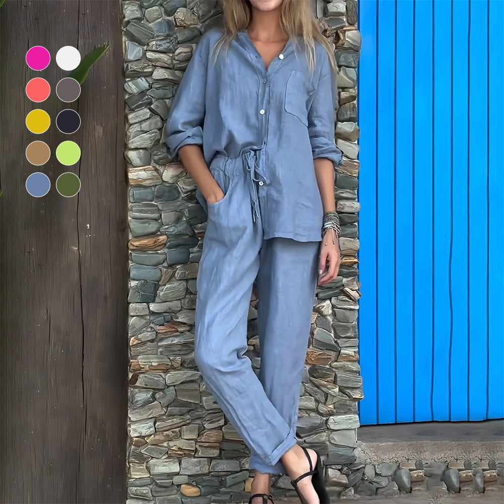 WW | Langarmhemd und Hose aus Baumwolle und Leinen für Damen