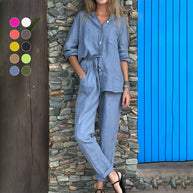 WW | Langarmhemd und Hose aus Baumwolle und Leinen für Damen