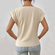 WW | Elegantes, einfarbiges T-Shirt mit V-Ausschnitt und gedrehtem Saum für Damen