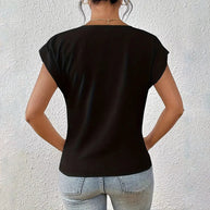 WW | Elegantes, einfarbiges T-Shirt mit V-Ausschnitt und gedrehtem Saum für Damen