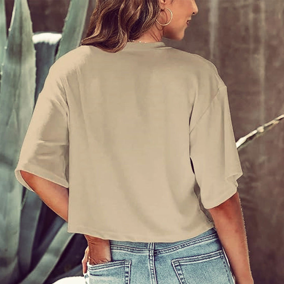 WW | Lässiges, einfarbiges, kurzes T-Shirt mit Rundhalsausschnitt für Damen
