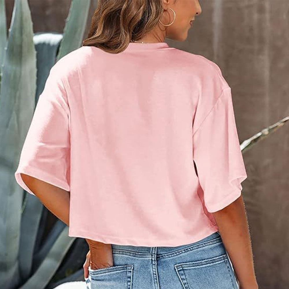 W&W Mode | Lässiges, einfarbiges, kurzes T-Shirt mit Rundhalsausschnitt für Damen