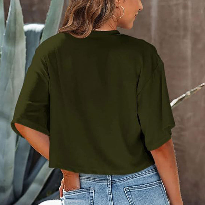 W&W Mode | Lässiges, einfarbiges, kurzes T-Shirt mit Rundhalsausschnitt für Damen