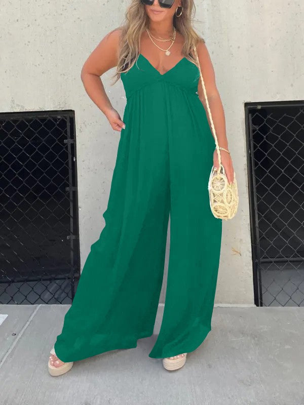 WW | Jumpsuit mit V-Ausschnitt und Breiten Trägern