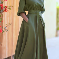 WW | Off Shoulder Midi Kleid Mit Gürtel Und Asymmetrischem Saum