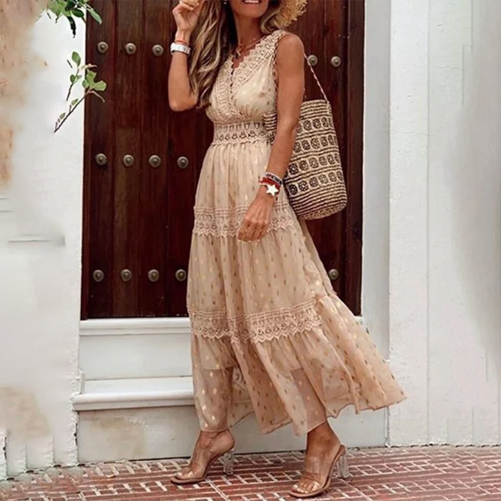 WW - Besticktes ärmelloses langes Kleid