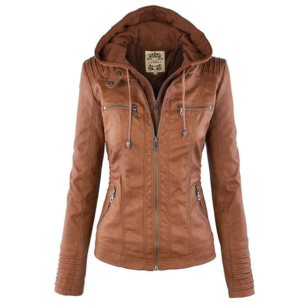 W&W Mode - Frühlingsjacke aus Leder mit Taschen und Reißverschluss