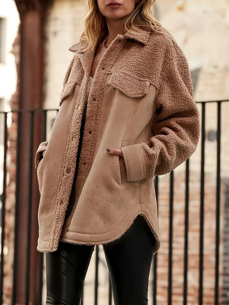 WW | Damenjacke Polyester, Sherpa Futter, Einheitlich, Lange Ärmel