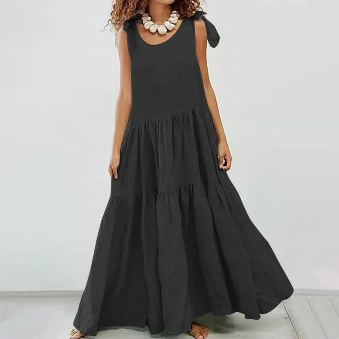 WW | Lässiges Maxi-Kleid mit Rüschen und Cardigan mit Schnürung in einfarbig