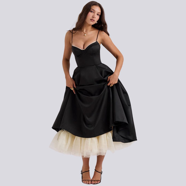 WW | Stilvolle V-Ausschnitt A-Linien Maxi Kleid