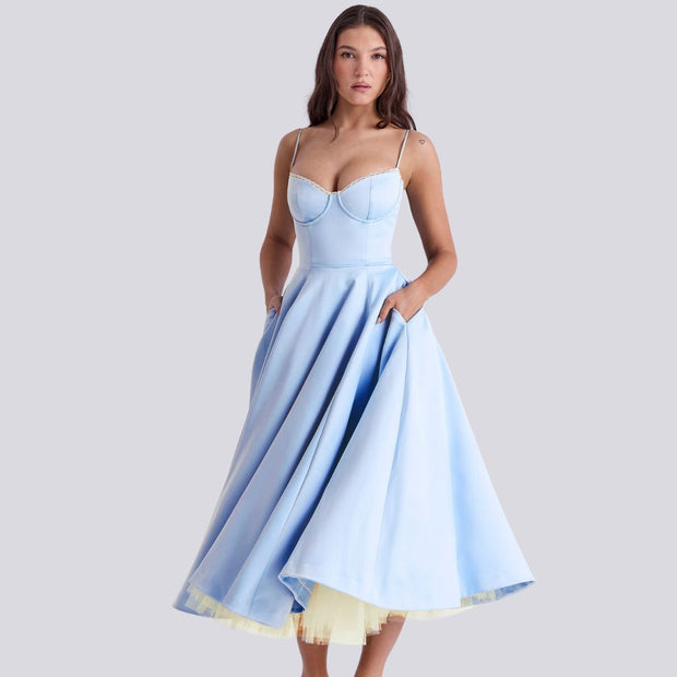 WW | Stilvolle V-Ausschnitt A-Linien Maxi Kleid