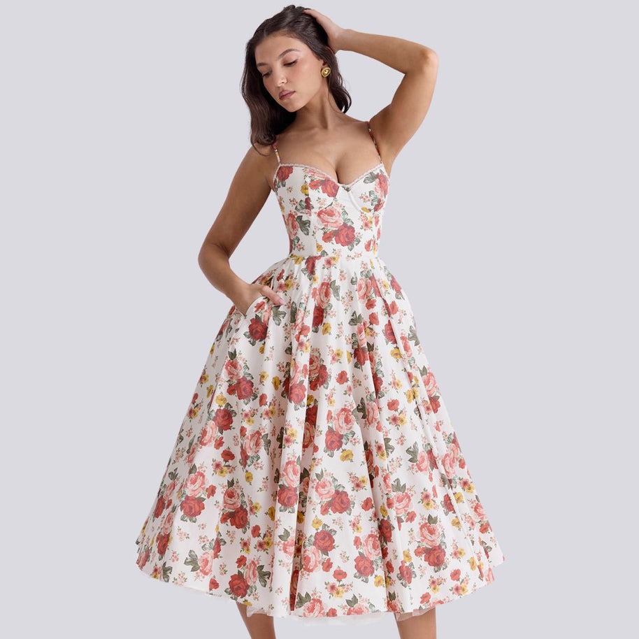 WW | Stilvolle V-Ausschnitt A-Linien Maxi Kleid